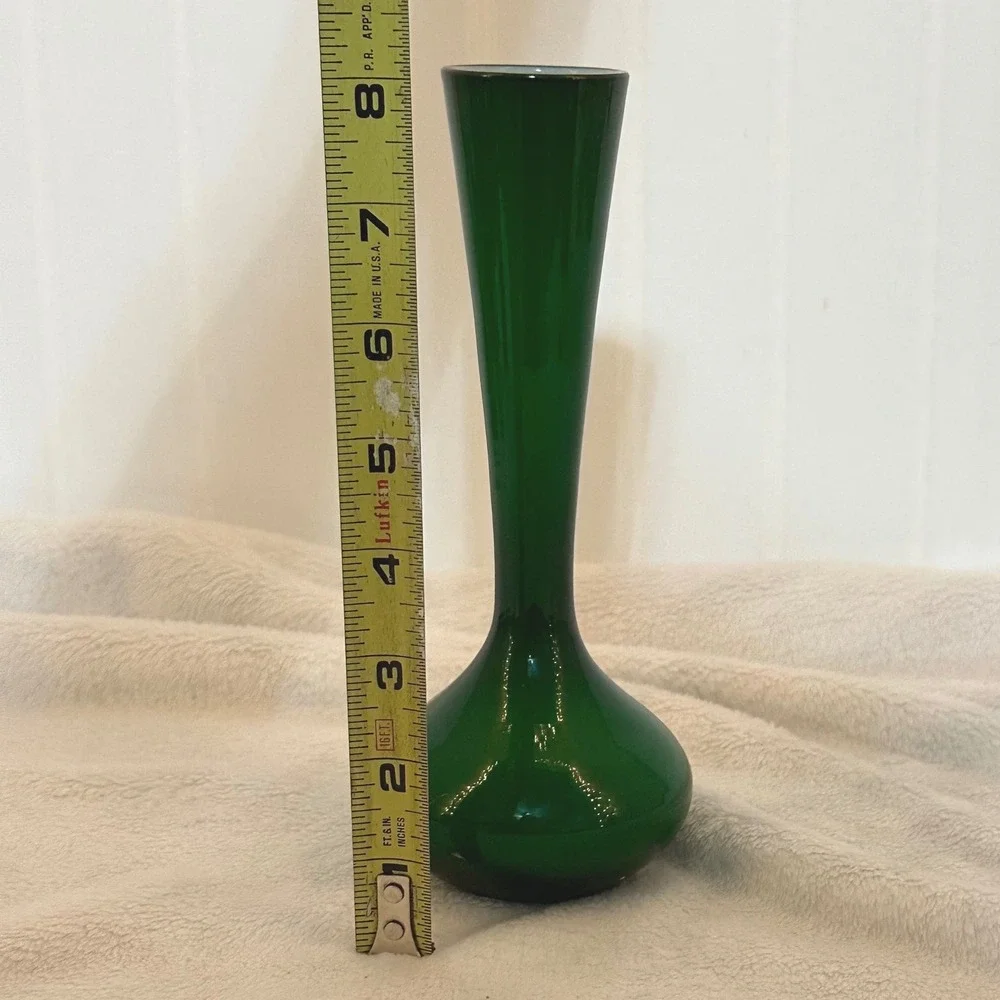 Vintage Bud Vase Home 7in Emerald Green Excellent Cased Glass MCM Style Art